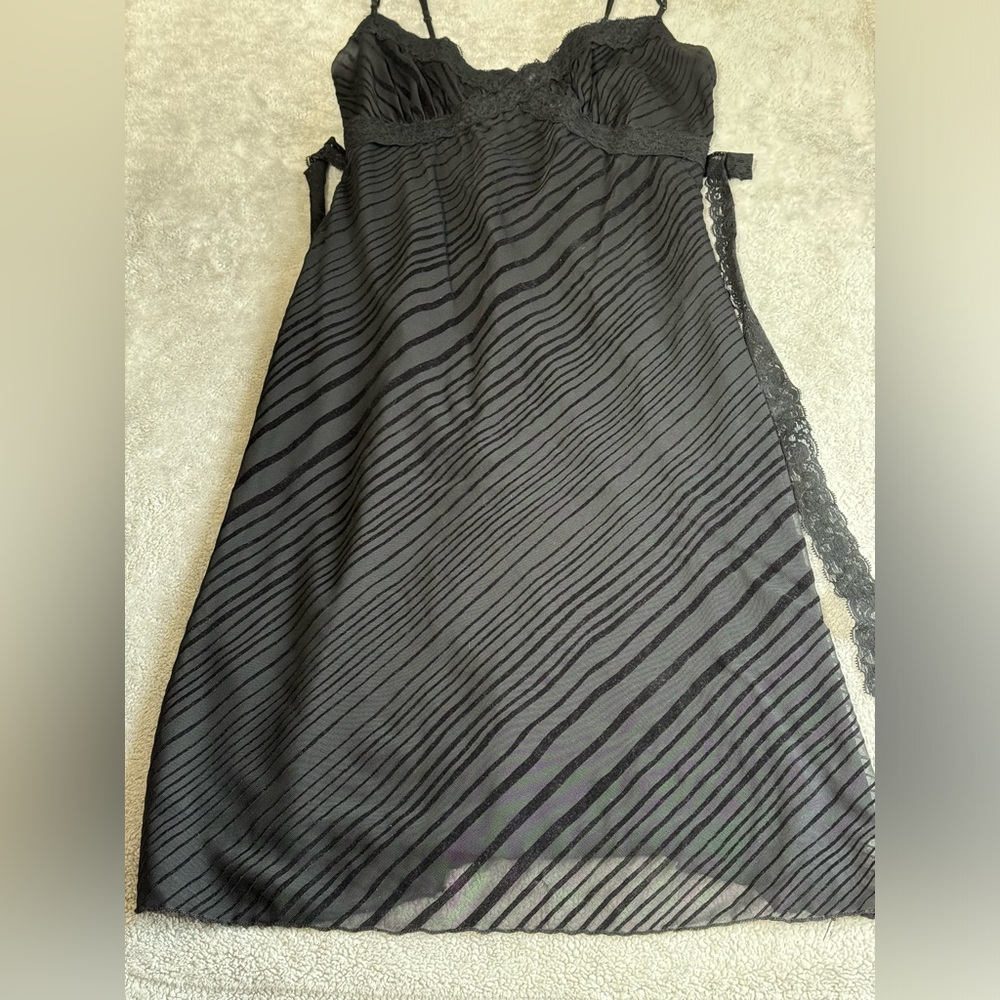 Y2K Black slip dress, A-line, knee length, velvet striped 💲⬇️